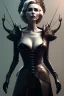 Placeholder: Constance Langdon as evil queen in black leather, leather, busty, cleavage, angry, stern look. character design by cory loftis, fenghua zhong, ryohei hase, ismail inceoglu and ruan jia. unreal engine 5, artistic lighting, highly detailed, photorealistic, fantasy