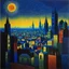 Placeholder: City with many colors, solchi e rilievi, dark blue decal pointillism Max Ernst