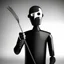 Placeholder: thin stick man with metal face mask black and white