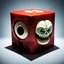 Placeholder: a "mad-balls" type character in a cube shape, 80's foam horror character