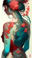 Placeholder: There is a woman's back, Tattoos with red and teal flowers on the back, ukiyo-style, Guviz-style artwork, Guviz, Alphonse mucha and rossdraws, A beautiful artwork illustration, By Li Song, by Yang J, author：Zou Zhe, By Zeng Jing, by Ye Xin, author：Shitao, author：Zhou Fang, korean art nouveau anime