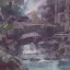 Placeholder: forest river, ruins, concept art watercolor