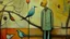 Placeholder: abstract painting, balance, man and bird, bizarre, surreal, art brut, outsider art, a muted colors photo, pexels contest winner, 1940s, high quality photo,