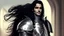 Placeholder: A dashing knight in steel plate armour, long black hair, pretty face, dignified