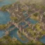 Placeholder: A small medieval coastal town alongside a large single river with a bridge