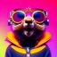 Placeholder: pixar style anamorphic cute marmot baby, smiling, cyberpunk sunglass, gangsta gold neckless, full body, magenta puffer jacket, manila city backdrop, dramatic lighting, hyper realistic, unreal engine 5, 16k