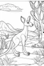 Placeholder: kangaroo in an Outback scene., clean line art, white background, no shadows, well outlined, for kids coloring book, cartoon style.