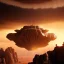 Placeholder: volumetric dramatic desert Battle scene with futuristic hovering military armored Hovercraft painted by chris foss, floating, 4k, 8k, Minutiae, highly detailed, pennant, hovering, stripes, sunset [duststorm, nimbus clouds]