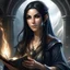 Placeholder: a powerful sorcerer, elder scrolls, female, pretty, attractive, hermaeus mora, black hair, aged 13