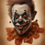 Placeholder: a clown in browns and reds refined and detailed painted by