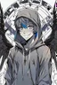 Placeholder: Anime man with black wings, wearing a hoodie, smiling