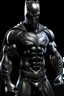 Placeholder: an extremely muscular superhero man wearing a black, skintight, formfitting cowl, a black, skintight, formfitting, Kevlar bodysuit, Silver Wrist Gauntlets, Silver Belt, Silver knee-high boots, black gloves, silver "M" logo on the chest, a mustache and goatee, black gloves, 32k UHD, Hyper Realistic, Photorealistic, realistic, life-like, real life, extremely detailed, extremely sharp, extremely vibrant, extremely colorful, Full color, professional quality, in the art style of Boris Vallejo