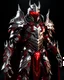 Placeholder: silver metal demon armor with red and gold highlights, glowing red eyes, long crimson cape,