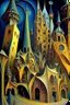 Placeholder: Old medieval town square, "Fractal flame" , By Jacek Yerka, Wassily Kandinsky, Picasso