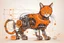 Placeholder: cat, orange, robotics parts, lineal draw, sketch style, tecnological background.