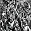 Placeholder: picasso cubism crowd of people black and white screaming bull in the middel