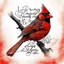 Placeholder: a vibrant digital chalk sketch painting featuring a double exposure image of a beautiful majestic red cardinal, ultra-detailed, within the body of the cardinal is a heart with the words "I AM ALWAYS WITH YOU" in a beautiful script