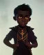 Placeholder: Portrait of a gorgeous black skinned toddler warlock boy with dark hair by Jim Kay