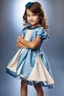 Placeholder: Little 8 years old girl wearing a dress, blue dress,standing pose