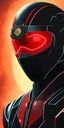 Placeholder: close up strong Ninja, red lighting, night, black suit