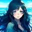 Placeholder: Teenage girl, long wavy black hair, ocean blue eyes, anime style