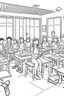 Placeholder: outline art for real A cheerful classroom scene with students and a teacher Coloring page, manga style, cartoon style, cute face, white background sketch style, full body is a must, only use outline, clean line art, no shadow, bold outlineMasterpiece, Ominous, Golden Ratio, Highly Detailed, photo, poster, fashion, illustration