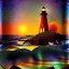 Placeholder: Fantasy, light house, Rocks, lighting, surreal, waves crashing on the Rocks , 8k, sunset, sketch by Van Gogh in oil