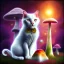 Placeholder: mystical white cat sits on a psychedelic mushroom