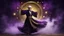 Placeholder: Hyper Realistic Old Male Sufi Whirling with Black, & Purple Islamic Sufi Rustic Grunge Background with golden crystals & fog around at night