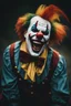 Placeholder: creepy clown angry laughing, dark theme, soothing tones, muted colors, high contrast