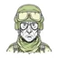 Placeholder: Avatar of a war torned soldier wearing a half ski mask and aviator glasses