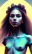 Placeholder: girl, cute, beautiful, long hair, curly hair, black hair, turquoise skin, brown eyes, black tee shirt, head and shoulders portrait, 8k resolution concept art portrait by Greg Rutkowski, Artgerm, WLOP, Alphonse Mucha dynamic lighting hyperdetailed intricately detailed