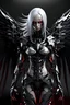 Placeholder: female, fallen angel, blood tears, black wings, white hair, glowing eyes, glowing implants, mech arms, ultra quality, ultra detailed, high details, highly detailed, hard-edge style, full body raw,
