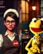 Placeholder: waitress woman with Sesame Street muppet mask-head, concept art, retro style, smooth, unreal engine 5, god lights, ray tracing, RTX, lumen lighting, ultra detail, volumetric lighting, 3d.