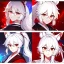 Placeholder: Clear focus, 8k, beautiful lighting, vibrant colors, fox girl, white hair, long hair, vibrant red eyes, ponytail, messy hair, hair in between the eyes, miko,