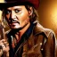 Placeholder: portrait of johnny depp as indiana jones with a cross in hand, in studio