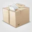 Placeholder: illustration of a carton moving box with an envelope in it against a white background. Full frame