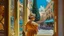 Placeholder: Neoclassicism mother and child looking at a shopwindow distend zoom out realistic cote d'azur colorfull