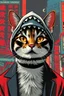 Placeholder: cat with shark mask hat solana nasdaq red charts crashin japanese style in the style of warhol
