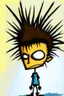 Placeholder: 2d drawing of a stickman, cool with punk hair, x eyes like in hangman, sunbading in the sun,3d realistic in colour