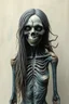 Placeholder: A beautiful girl with long hair , full body , front view . decayed and rotting with grotesque proportions and imagery. grotesqueries, detailed texture, surreal horror, biomechanical design, by hr giger and beksinski , on blue color