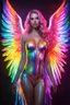 Placeholder: Gorgeous Photography Beautiful Woman as Angel with latex dressing painting art neons rainbow colors glowing in the dark and colorful details