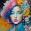 Placeholder: iv_a painting of a young woman, figurative art, an acrylic detailed painting, , brush strokes, paint drips and drabs and splatters by Chris Ofili and Bryen Frost, pexels, turquoise pink and yellow, james terrell art, blue background by Harumi Hironaka, trending on artstation, soft lines, paint drips and drabs and splatters by jana brike, fauvism, highly detailed sharp focus smooth elegant illustration by artgerm dreamy and ethereal intricate art by bastien lecouffe deharme and greg rutkowski,