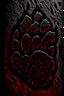 Placeholder: Striking image of a lion paw print, sandblasted special effect in silver and red, standing out on a black background