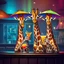 Placeholder: very Gay Giraffes standing in a bar drinking drinks with umbrellas, pride, makeup,