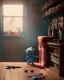 Placeholder: Room scene with color hair monster, Steven Spielberg style, realistic photo, sweet, concept art, smooth, unreal engine 5, god lights, ray tracing, RTX, lumen lighting, ultra detail, volumetric lighting, 3d.