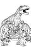 Placeholder: A coloring page, white background Show a T-Rex family coming together for a communal meal, with the parents and offspring sharing food and interacting with each other around a large carcass.. ink drawing clipart, simple line illustrations, colored