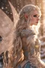 Placeholder: Elven princess,elven crown,long white blonde golden hair,rapunzel hair,ice flowers,beautiful,light blue,dark blue,golden armor,sparkle,glitter,ice flowers,snow,elven ears,dark fairy princess