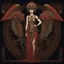 Placeholder: Full Body, Art Nouveau Woman With A Bob With A Fringe Hairstyle, Cleopatra Clothing, Steampunk Metal moth with red wings, Black Background