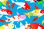 Placeholder: colorful koi carp collage illustration pattern, tiny, small, miniature, short, cute and adorable, digital painting, highly detailed, intricate, elegant, artstation, concept art, colorful, beautiful, studio ghibli, aoshima chiho, takashi murakami, manga, cute and adorable